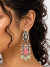 Silver Oxidised Pink Monalisa Stone Dangle Earrings