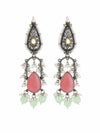 Silver Oxidised Pink Monalisa Stone Dangle Earrings