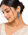 Fabula Oxidised Silver Multicolor Stone Peacock Drop Earrings